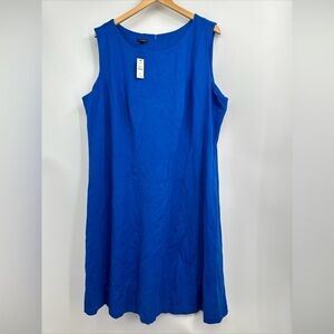 Talbots Woman Blue Sleeveless Solid Classic Flared Dress Plus Size 22W NEW